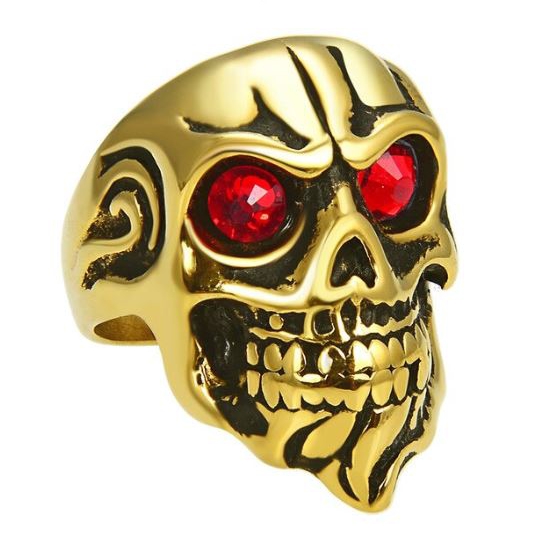 Men's Stainless Steel Goatee Skull Rings with Cubic Zirconia Eyes